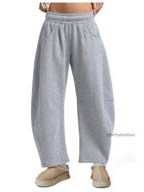 Fleece Lined Barrel Leg Sweatpants High Waisted Wide Leg Lounge Pants